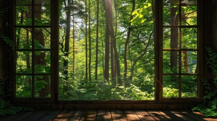 Fototapeta premium Forest view through the window