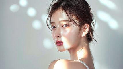 美肌で綺麗なアジア人女性モデルの美容ポートレート