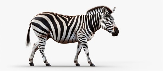 Fototapeta premium Striped Zebra Walking on a White Background