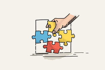Hand placing final piece of puzzle illustration