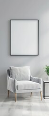 A chair is sitting in front of a white frame