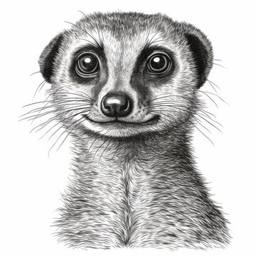 recommend clip art: Black and white Vintage engraved art of a portrait of a meerkat isolated on white background, ink sketch illustration, simple vector art design, highly detailed line art, high contrasty 