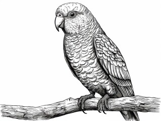 Obraz premium Black and white Vintage engraved art of a lovebird isolated on white background, ink sketch illustration, simple vector art design, highly detailed line art, high contrasty 