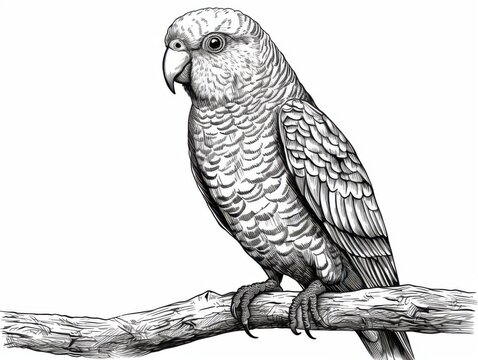 recommend clip art: Black and white Vintage engraved art of a lovebird isolated on white background, ink sketch illustration, simple vector art design, highly detailed line art, high contrasty 
