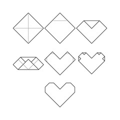 Vector set of outline paper origami love isolated on white
