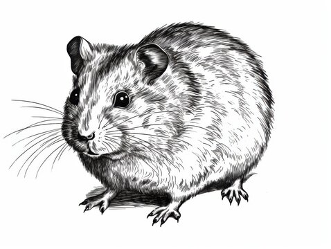 recommend clip art: Black and white Vintage engraved art of a hamster isolated on white background, ink sketch illustration, simple vector art design, highly detailed line art, high contrasty 