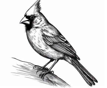 recommend clip art: Black and white Vintage engraved art of a cardinal isolated on white background, ink sketch illustration, simple vector art design, highly detailed line art, high contrasty. 