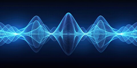 Abstract blue wireframe sound waves isolated on background, frequency, signals, audio, wavelengths