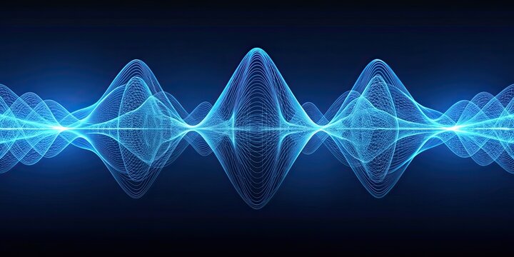 Abstract blue wireframe sound waves isolated on background, frequency, signals, audio, wavelengths