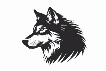 Black and white flat vector art of a wolf, svg style, isolated on white background, simple vector art design 