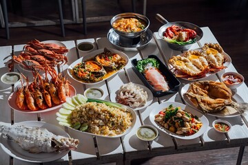 Fototapeta premium Large Chinese Platter Peking Duck Dim Sum Lobster