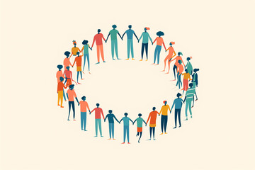 group of people of various ethnicities standing in a circle, holding hands