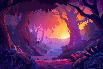 Fototapeta premium Sunset in the Enchanted Purple Forest