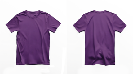 Purple T-Shirt Front and Back Mockup on Transparent Background PNG - Shirt Clothing Fashion Blank Template Design Clothes Cotton Clothes Plain Textile Wear Top Tee
