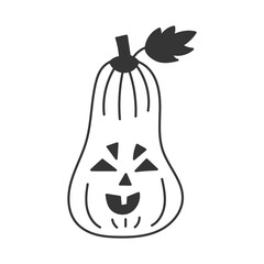 Halloween Jack o Lantern Doodle. Hand drawn vector illustration for holiday decoration. Funny comic pumpkin symbol.