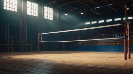 Empty professional volleyball court in lights 3d rendering