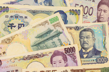 Fototapeta premium Japanese various denomination banknotes cash issued is 2024 by Nippon Ginko national bank