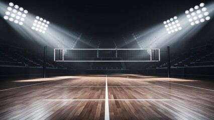 Empty professional volleyball court in lights 3d rendering