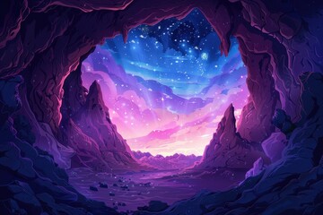 Mystical Cave Entrance with a Magical Night Sky