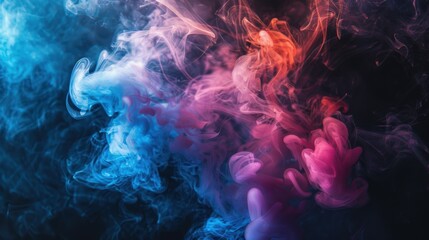 Dynamic clouds of swirling blue and pink smoke creating an abstract and mesmerizing visual effect against a dark background.