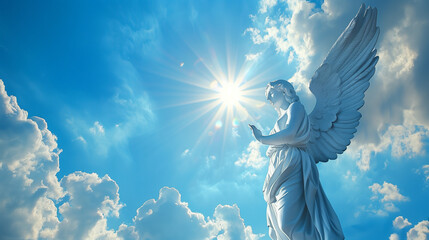  Angel spirit across a bright blue sky with clouds 