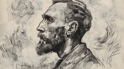 pencil sketch of Vincent V.Gogh