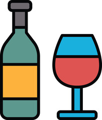 Wine glasses and bottles in line icon style