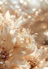 Sparkling White Flowers with Crystal Accents in Soft Focus Background