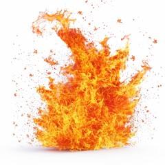 Dynamic Burst of Vibrant Orange Flames Isolated on White Background Capturing Intense Heat and Energy