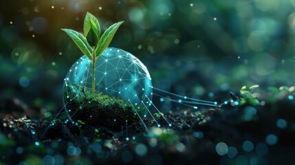 a small plant growing out of a small globe