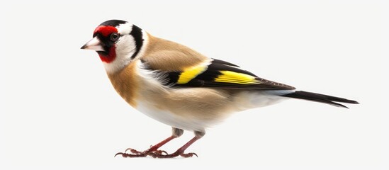 Naklejka premium European Goldfinch Perched on a White Background