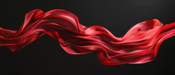 Fototapeta premium Red silk fabric floating in the air on a black background.