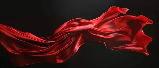 Obraz premium Red silk fabric floating in the air on a black background.