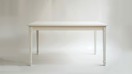 Fototapeta premium A white table with no objects on it. The table is rectangular and has four legs. The table is empty and has a clean, minimalist appearance