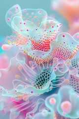 Naklejka premium Abstract Close-Up of Colorful Organic Shapes with Soft Pastel Hues and Intricate Patterns