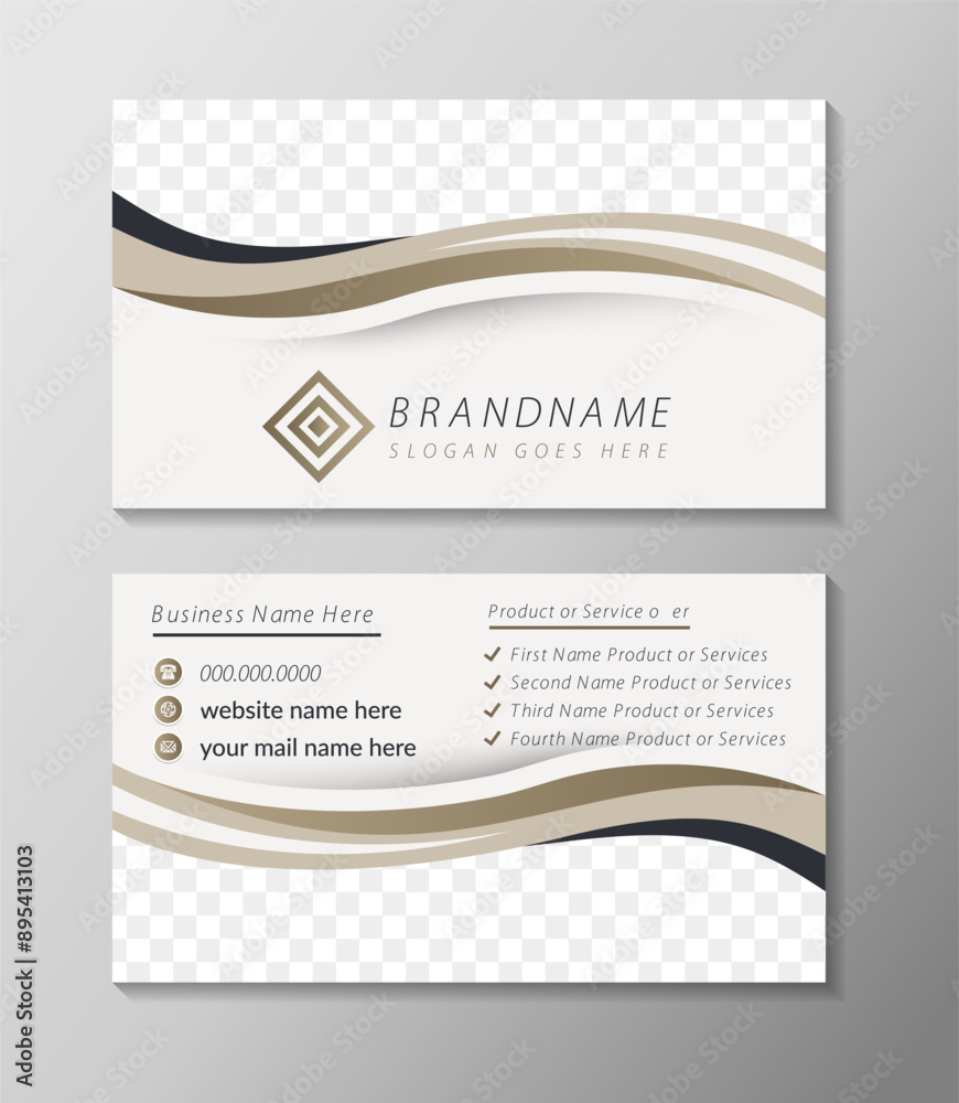 Poster abstract smooth business card with brown wavy gradient border of photo place on soft grey background