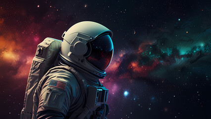 illustration of an astronaut gazing at a distant galaxy
