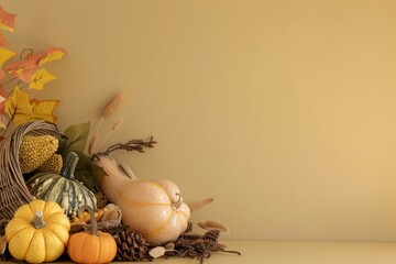 Elegant Thanksgiving illustration featuring a pumpkin with copy space for advertising.
