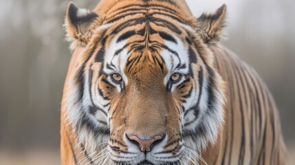 Fototapeta premium A tiger is staring at the camera with its eyes wide open