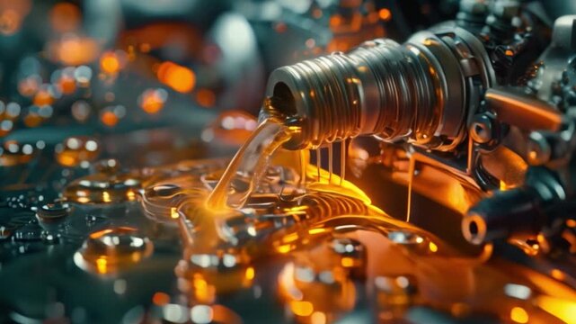 A 3D model of a car engine illustrating the meticulous application of lubricant oil during the repair process illustrates the intersection of technology and craftsmanship