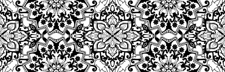 Mandala lines Seamless black pattern for background. Fabric pattern wallpaper wrapped