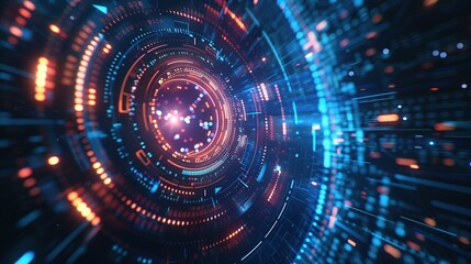 Obraz premium 3D Rendering of a Creative Digital Tech Circle Against a Dark Background