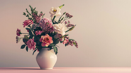 Beautiful arrangement of flowers in a vase against a simple plain background, UHD, Masterpiece 