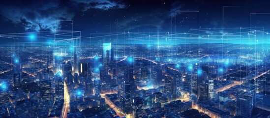 Futuristic Cityscape with Digital Overlays