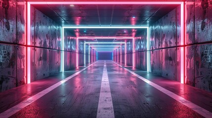 Sci-Fi Gaming Showcase with Neon and Laser Effects in a Grunge Concrete Tunnel Background