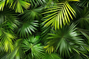 Lush Green Palm Leaves Background, Ideal for Tropical and Nature-Themed Designs