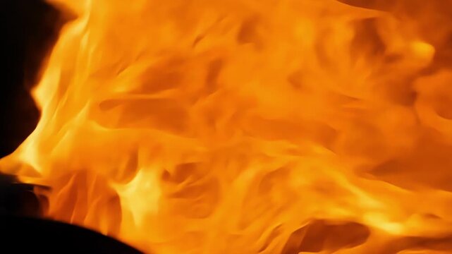 The fierce burn of a turbojet exhaust captured in slow motion as the bright orange flames twist and turn with incredible force.