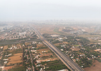 A Smart Wings plane flies early in morning over Tel Aviv Israel