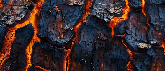 Panoramic close-up, high detail scan of crackling fire texture, Generative AI