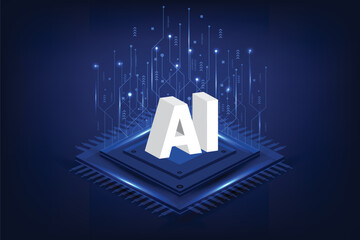 Artificial intelligence chipset on circuit board in futuristic concept technology isometric background